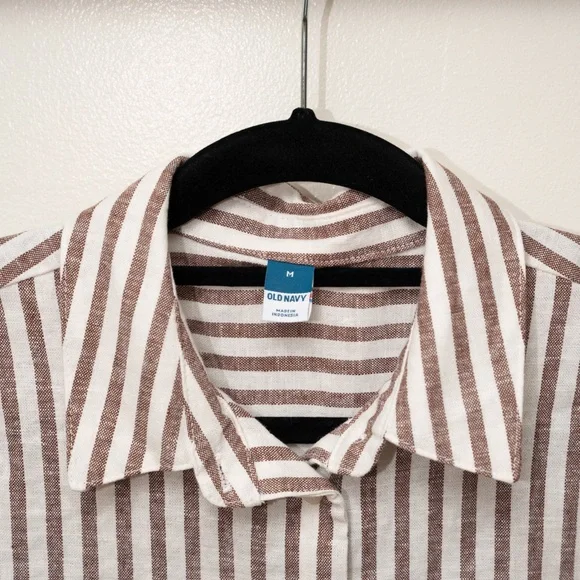Old Navy Brown and White Striped Shirt Dress - Picture 3 of 5
